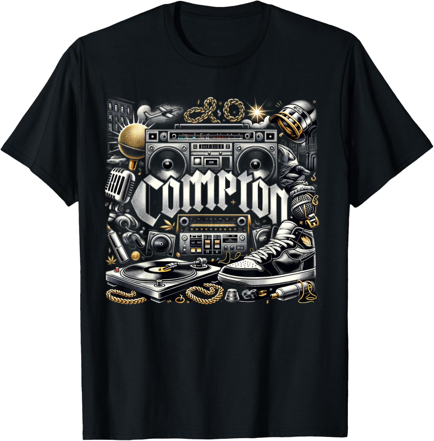 Compton NY Hip Hop Boombox Graphic Tee for Men Women T-Shirt