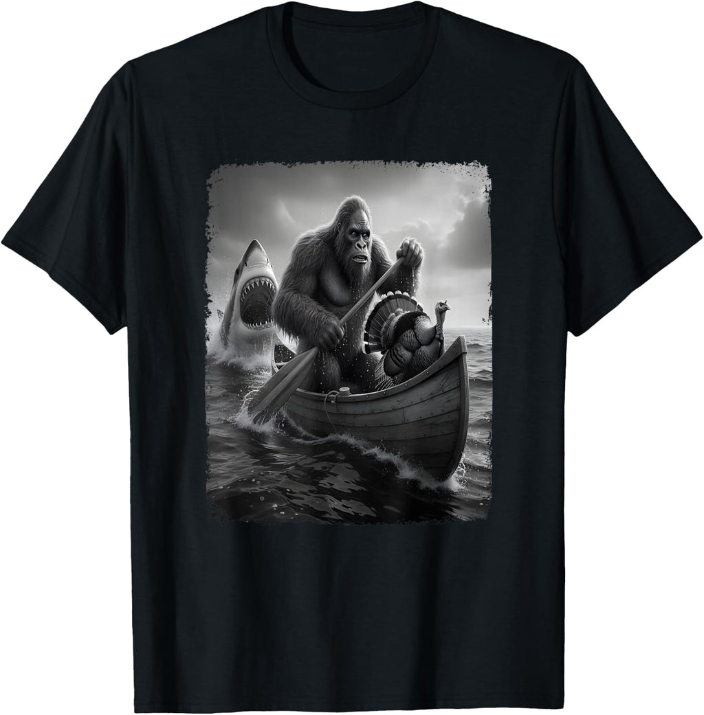 Bigfoot Shark Selfie Costume Sasquatch Parodie Thanksgiving T-Shirt