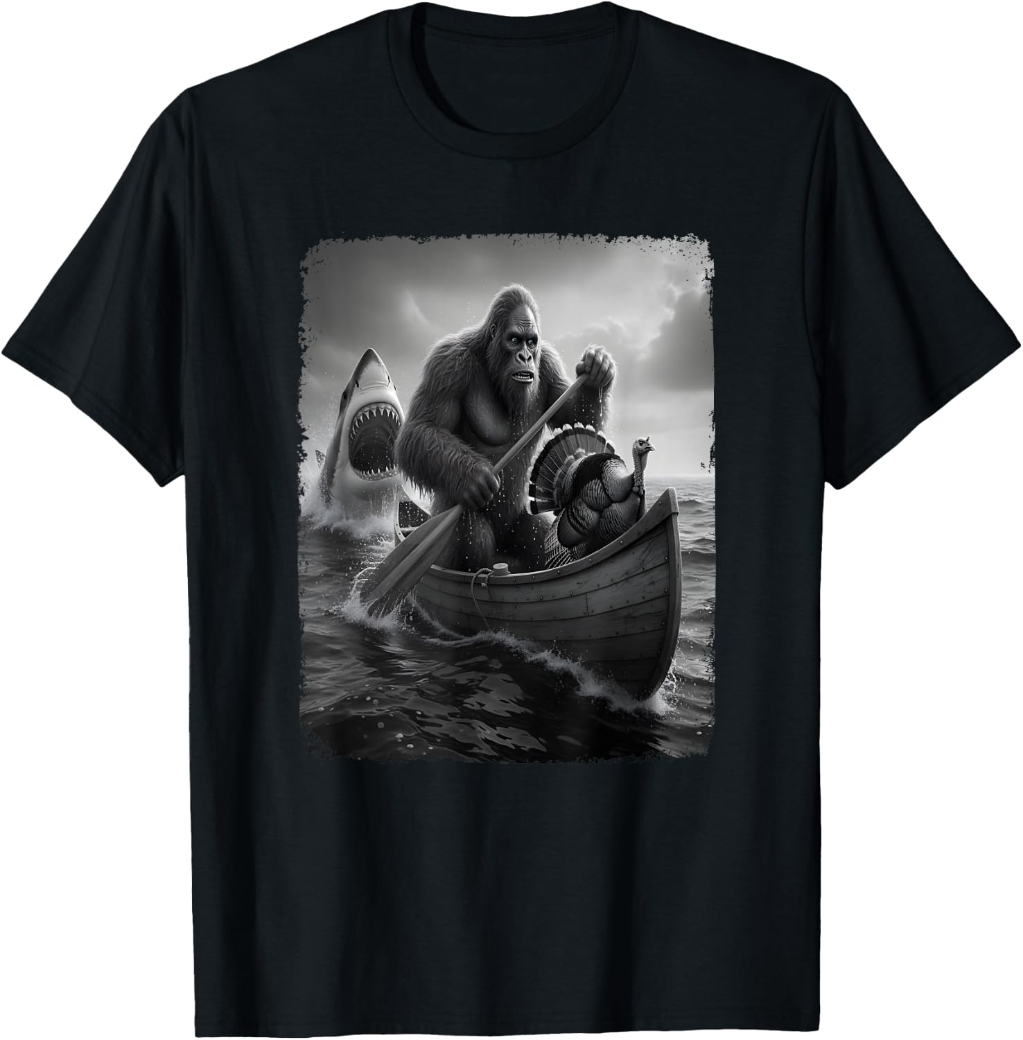 Bigfoot Shark Selfie Costume Sasquatch Parodie Thanksgiving T-Shirt