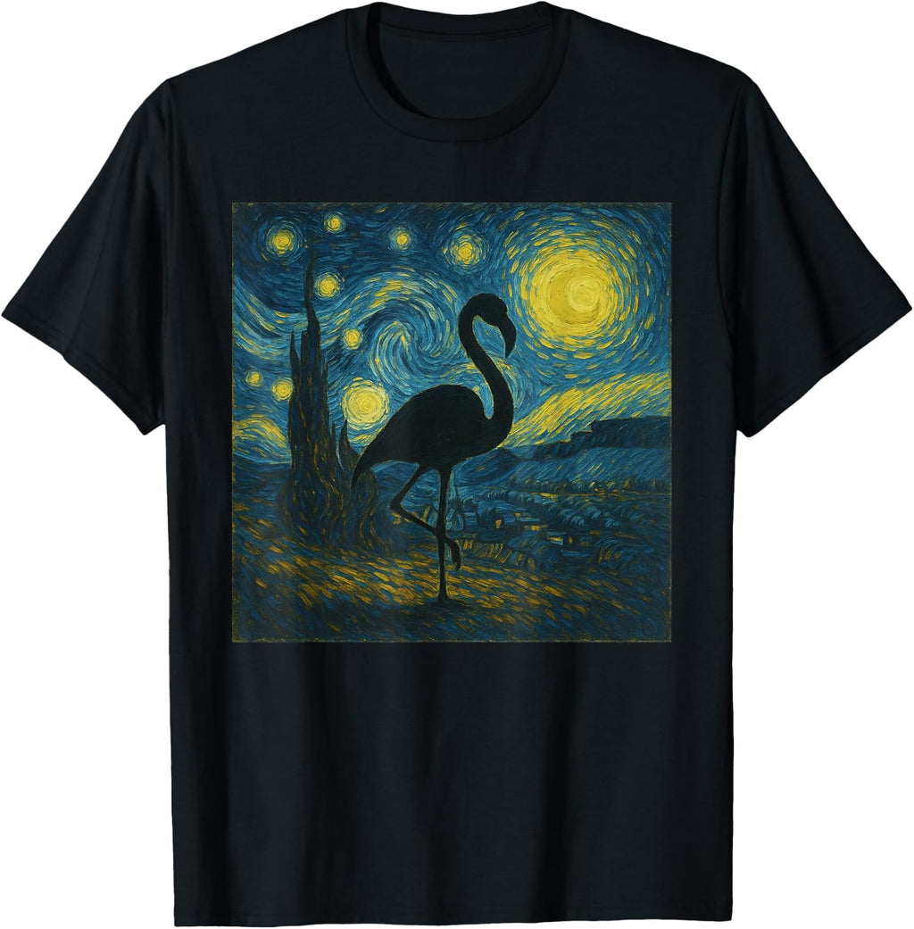 Starry Night Van Gogh Flamingo Funny Graphic T-Shirt
