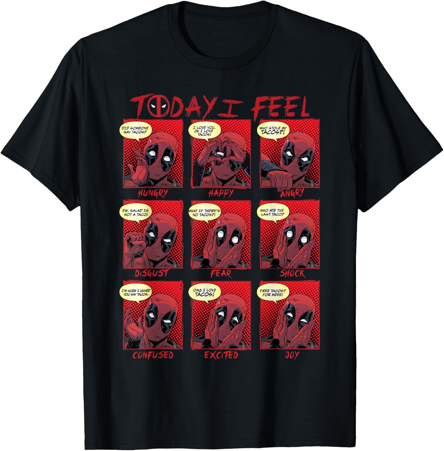 Marvel Deadpool Today I Feel Panels T-Shirt Small