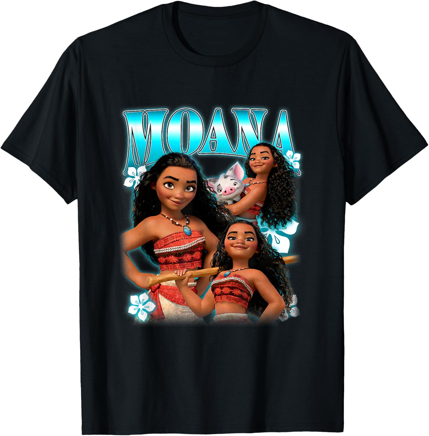 Disney Moana Cute Pua and Moana Brave Pose Collage Poster T-Shirt
