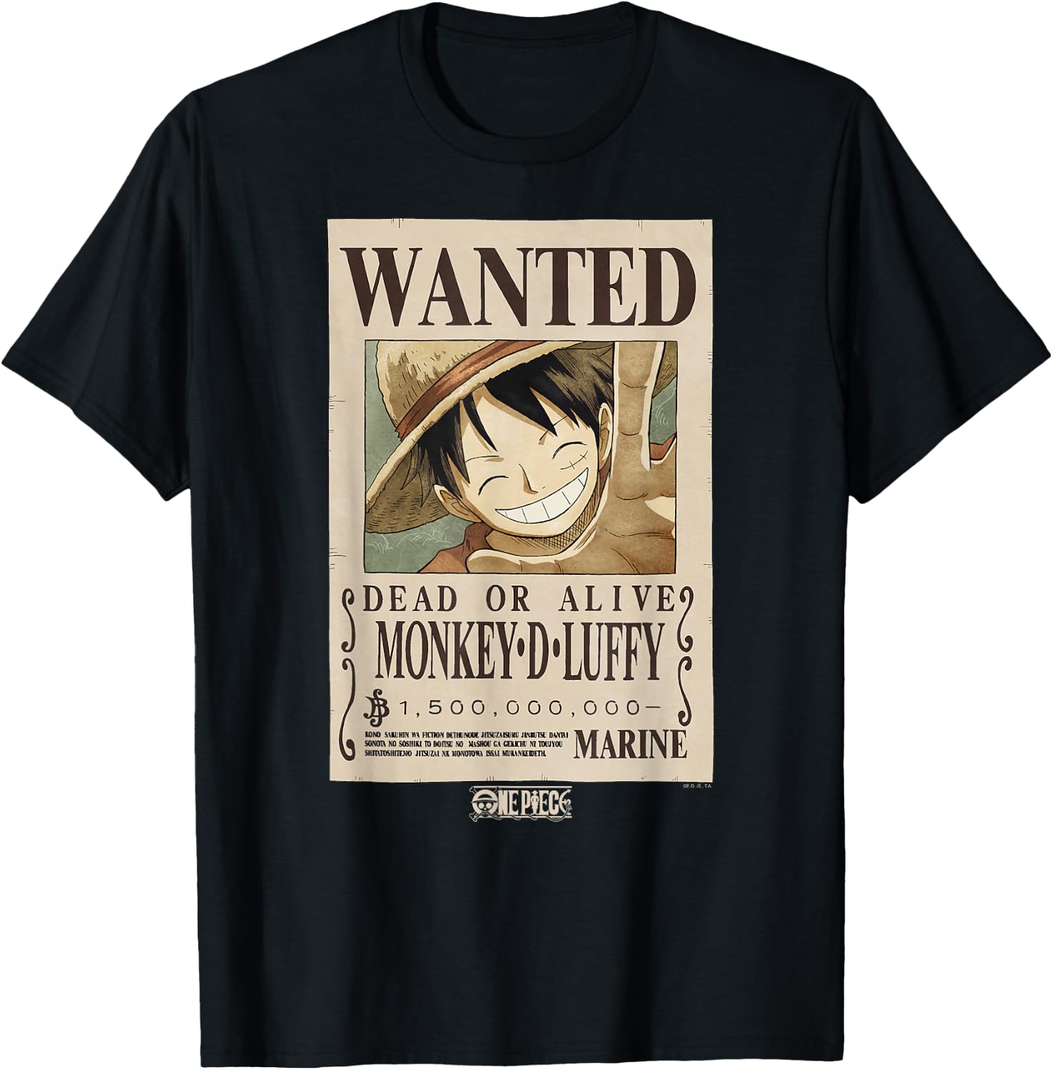 One Piece Anime Monkey D. Luffy Wanted Poster T-Shirt