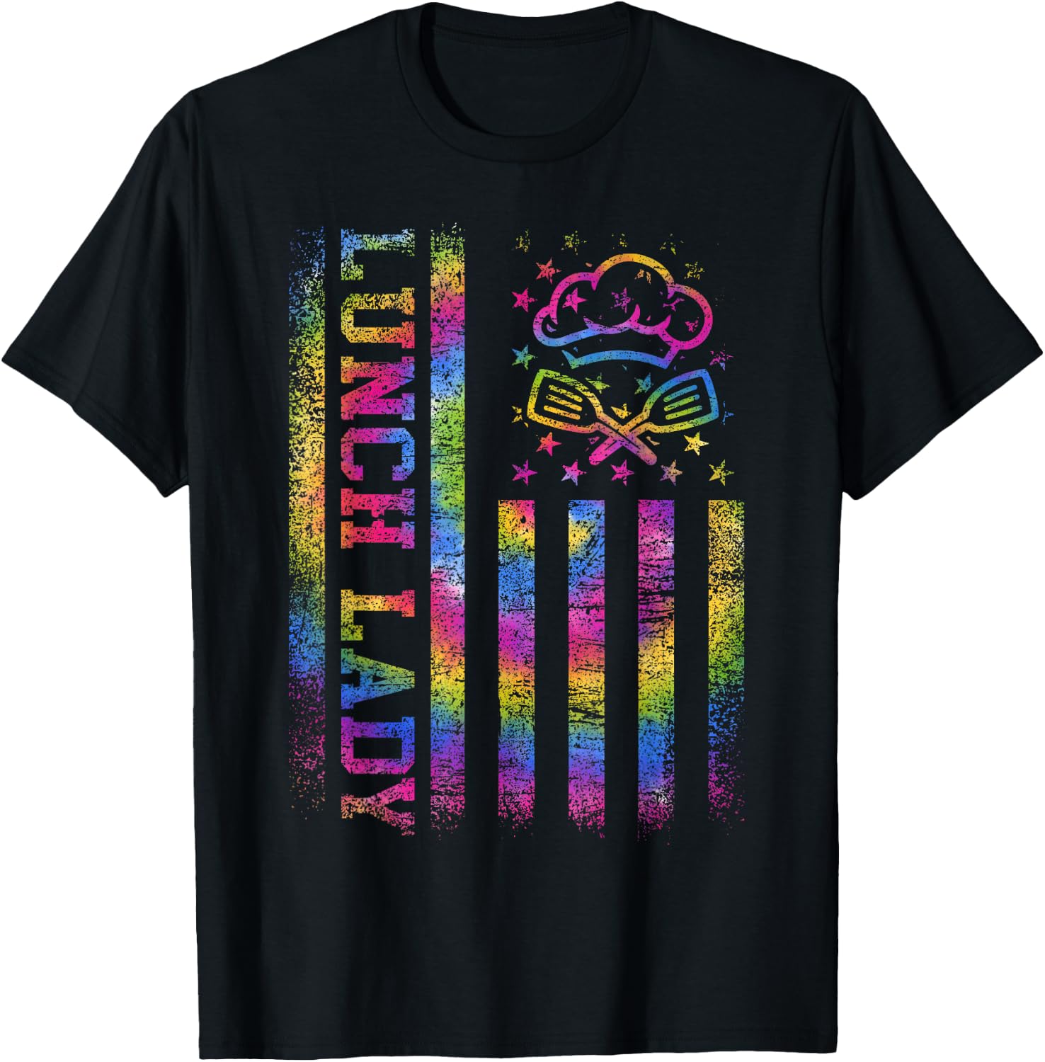 School Lunch Lady Squad US Flag Tie Dye Proud Cafeteria Crew T-Shirt