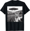 Cat Selfie with Alien UFO Funny Cat Gifts for Men Women Kid T-Shirt