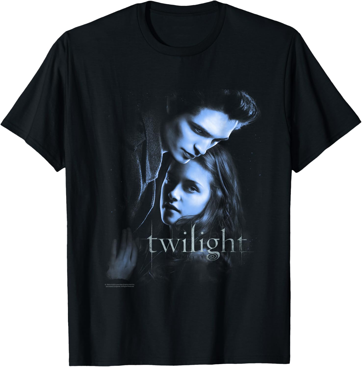 Twilight Main Poster Edward and Bella Blue Embrace Movie T-Shirt