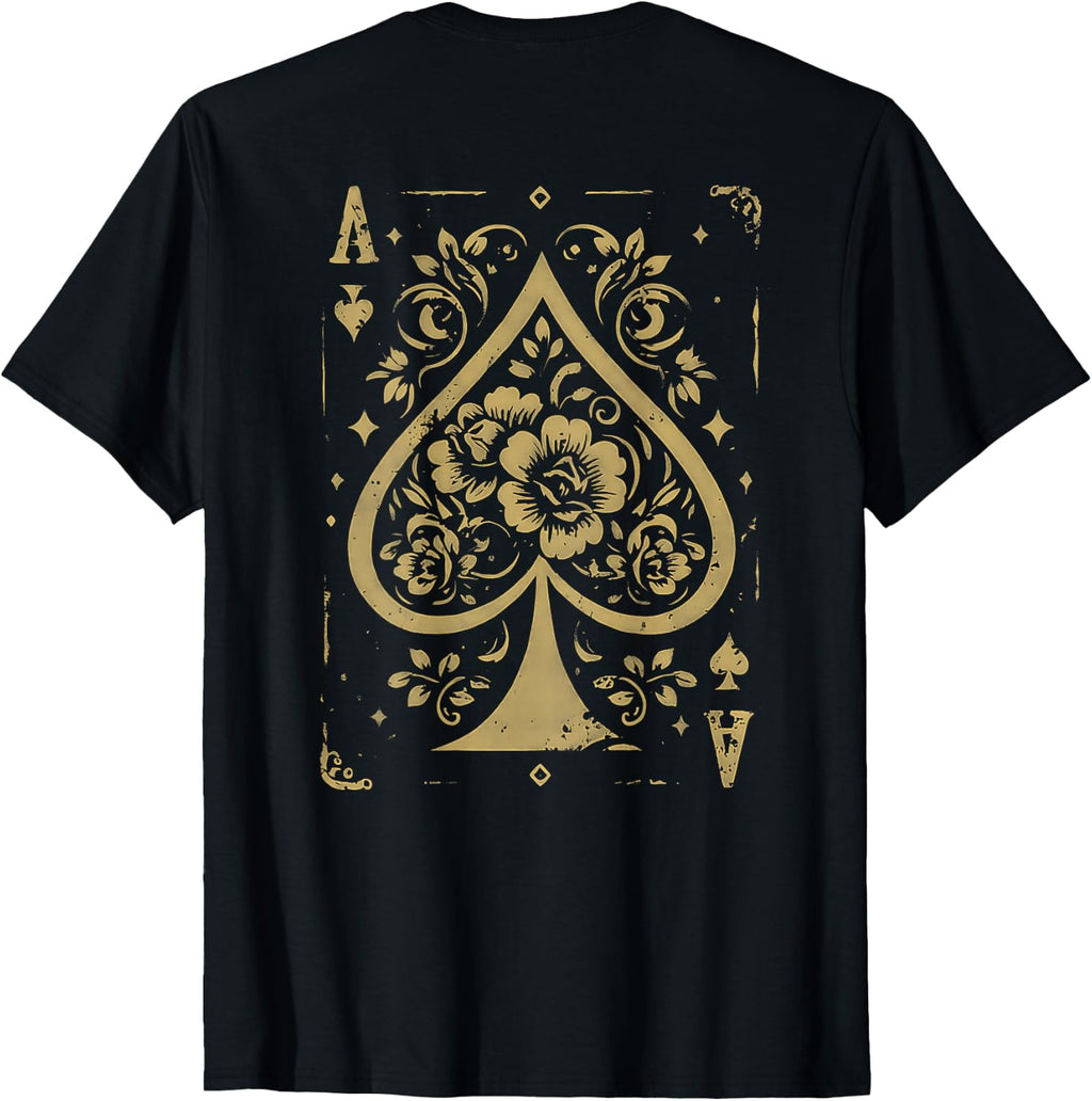 Floral Ace of Spades Vintage Design - On Back T-Shirt