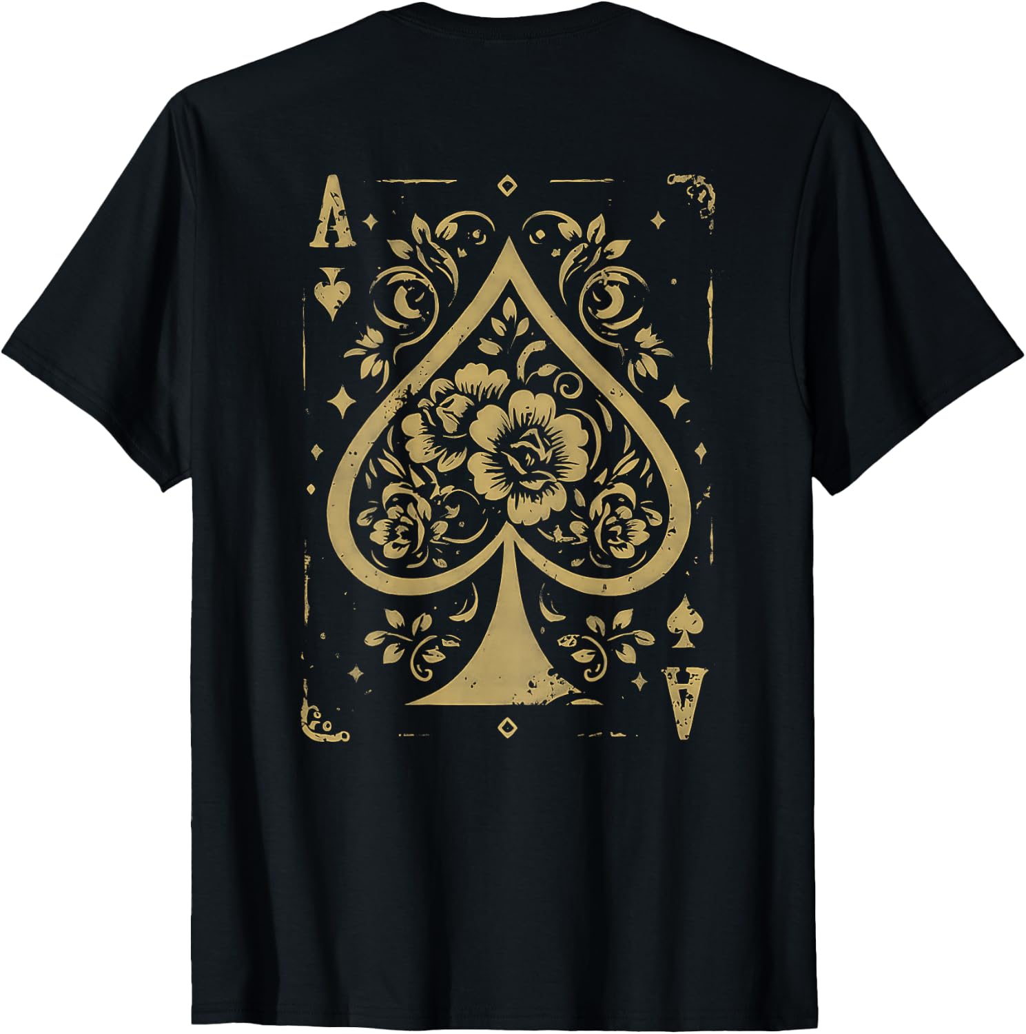 Floral Ace of Spades Vintage Design - On Back T-Shirt